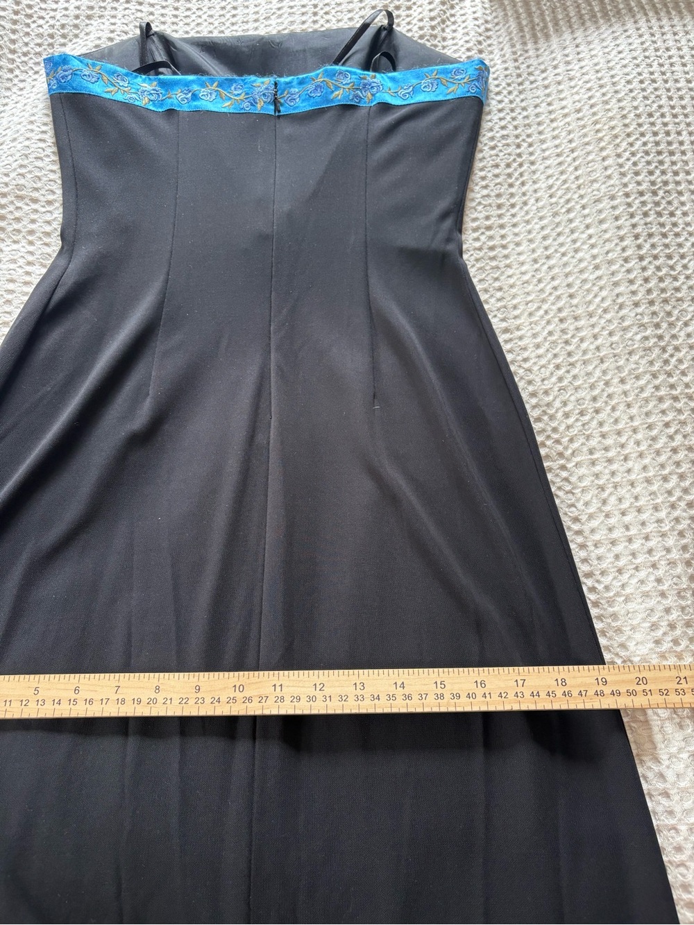 VTG Papell Boutique Evening Strapless Maxi Dress Size 6 Black W/ Blue Satin Trim - Picture 16 of 16